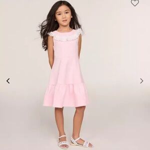Janie and Jack Cotton Candy Pink Eyelet Ruffle Ponte Dress size 10 NEW